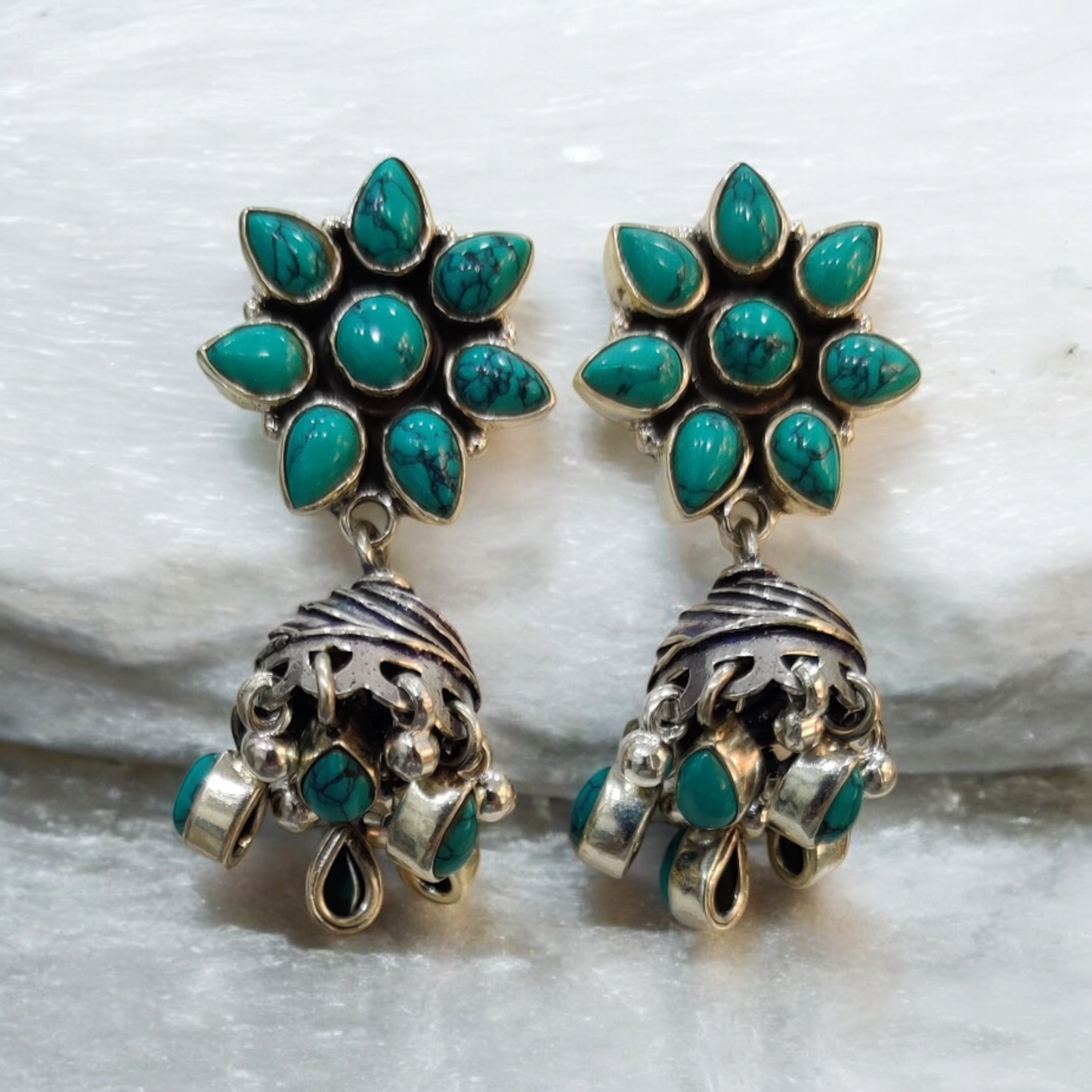 Turquoise Bloom Jhumkas