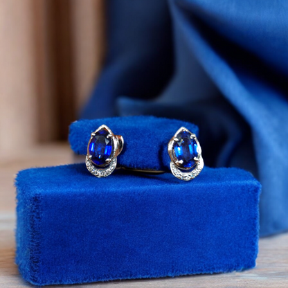 Sapphire-Inspired 925 Silver Earrings with Crystal Accents