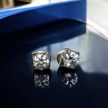 Minimalist Silver Square Sparkle Studs