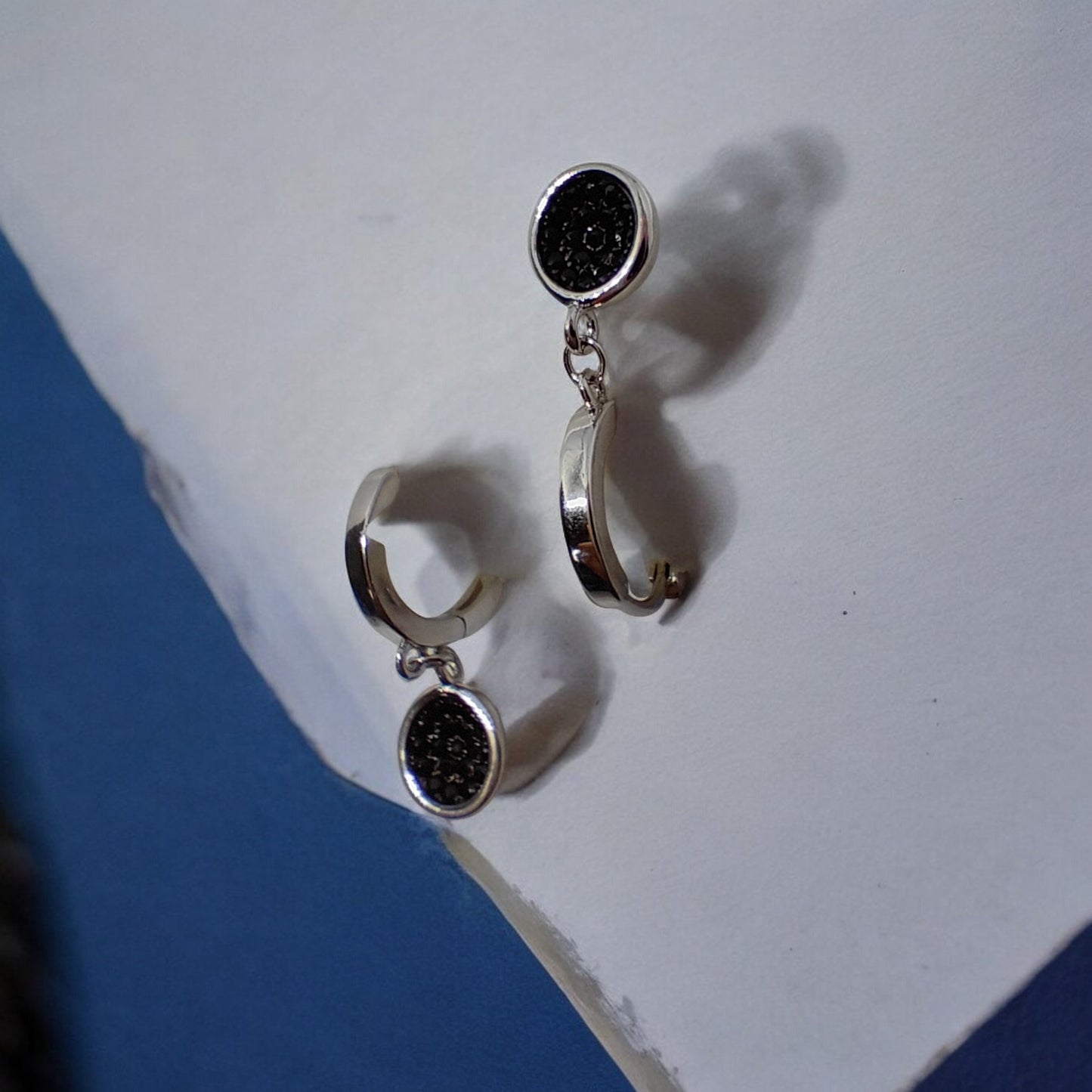 Black Circle Gem Drop Earrings