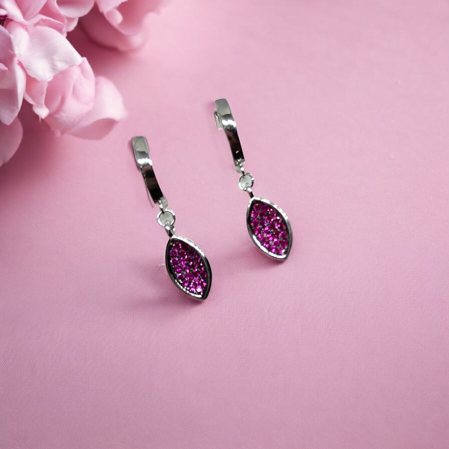 Pink Hexagon Gem Drop Earrings