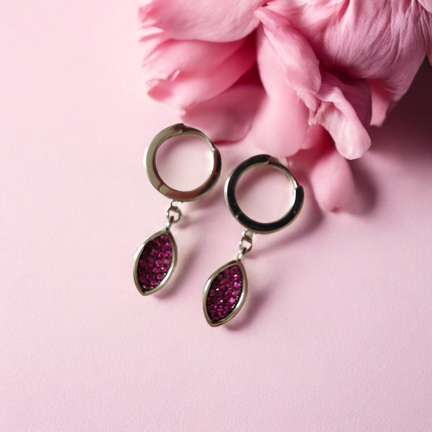 Pink Hexagon Gem Drop Earrings