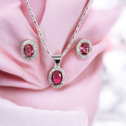 Radiant Red Stone Earring-Pendant Set