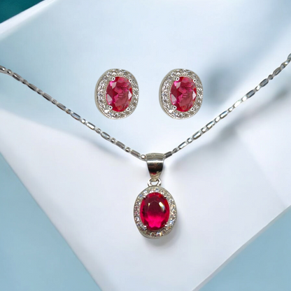 Radiant Red Stone Earring-Pendant Set