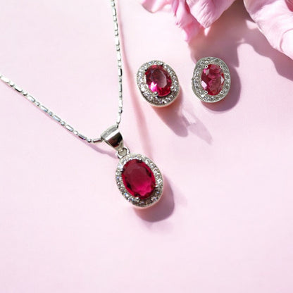 Radiant Red Stone Earring-Pendant Set