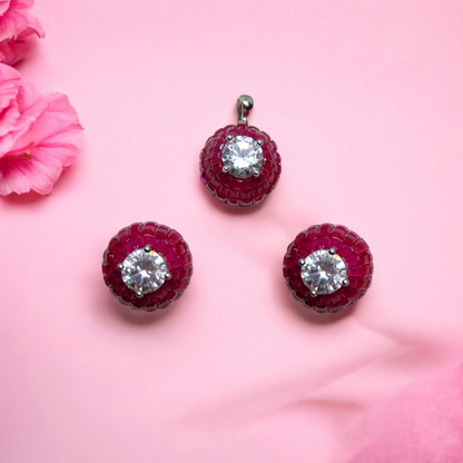 Red Radiance Crystal Earring-Pendant Set