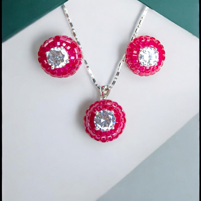 Red Radiance Crystal Earring-Pendant Set