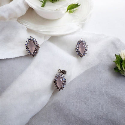 Rose Bloom Quartz Earring-Pendant Set