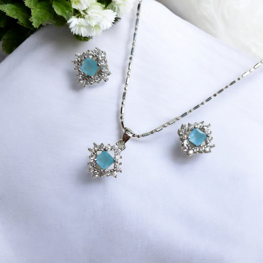 Aqua Shine Crystal Earring-Pendant Set