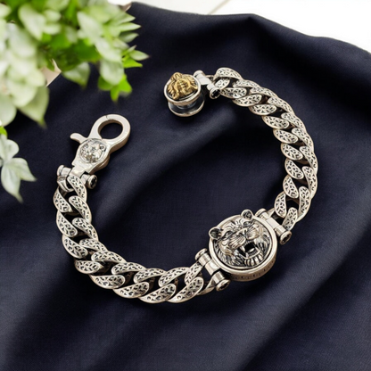 Regal Tiger Head Silver Bracelet