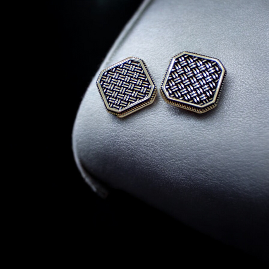 Hexagonal Patterned Silver Cufflinks