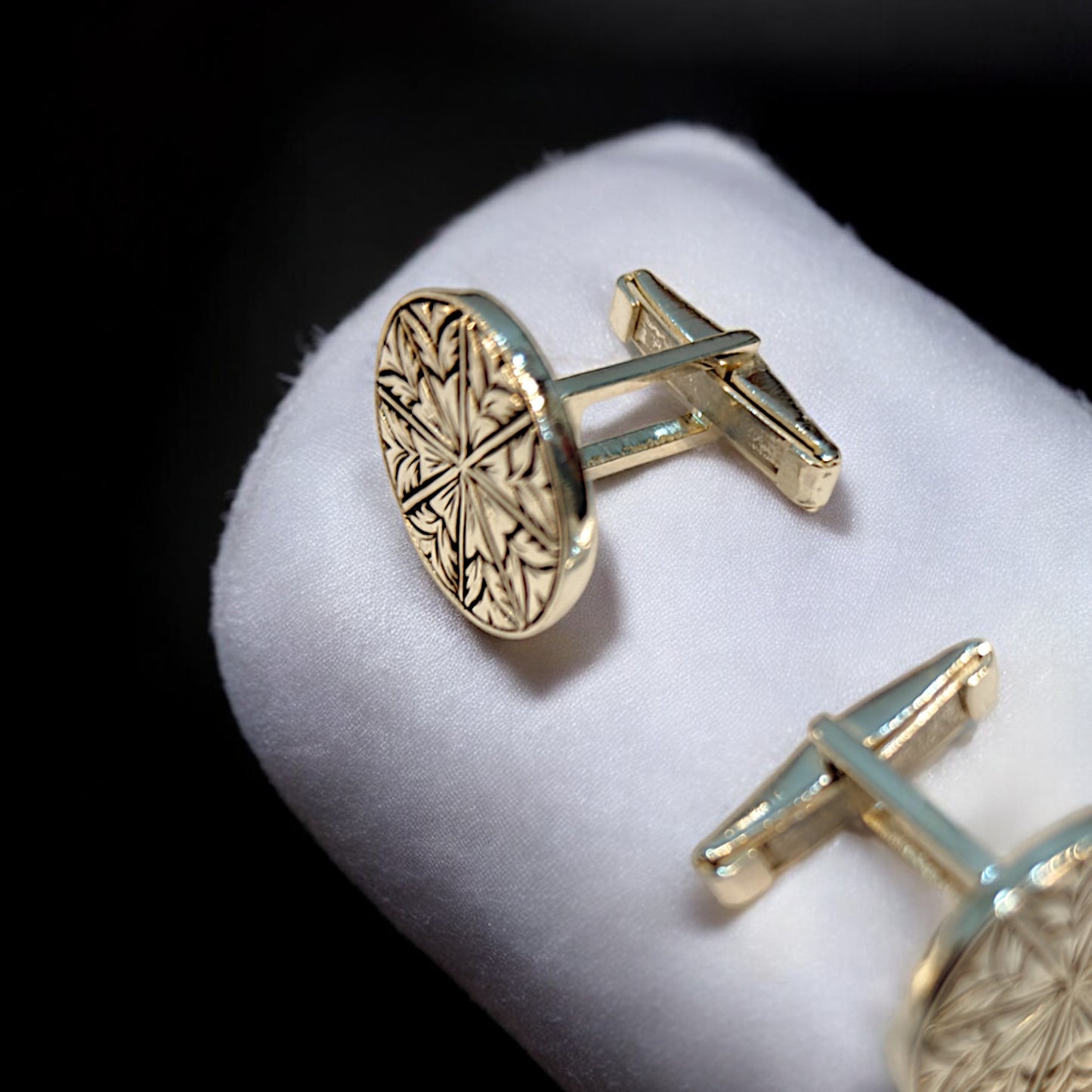 Symmetrical Etched Silver-Toned Cufflinks